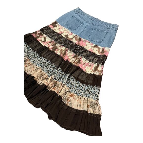 Denim and Floral Patchwork Midi Skirt - Picture 10 of 13